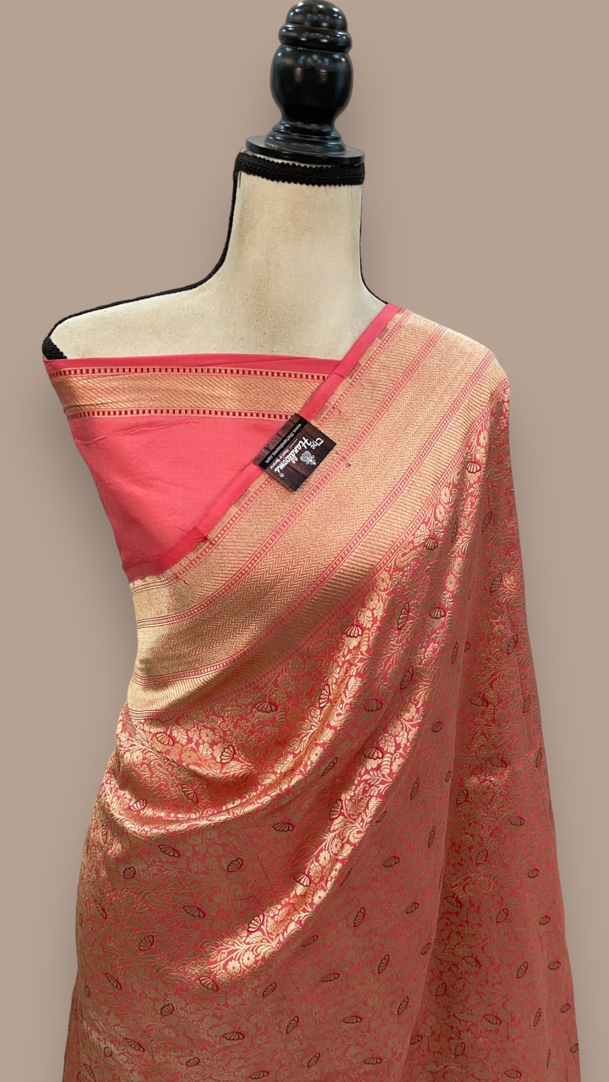 Peach Pure Katan Silk Banarasi Handloom Saree - Tanchui Brocade