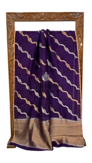 Dark Purple Pure Kora Handloom Banarasi Saree - The Handlooms