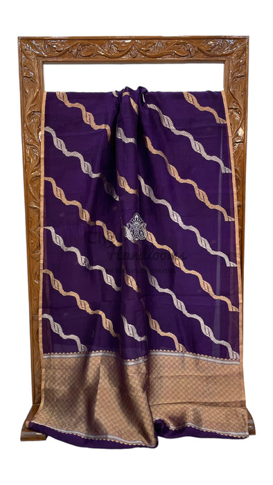 Dark Purple Pure Kora Handloom Banarasi Saree