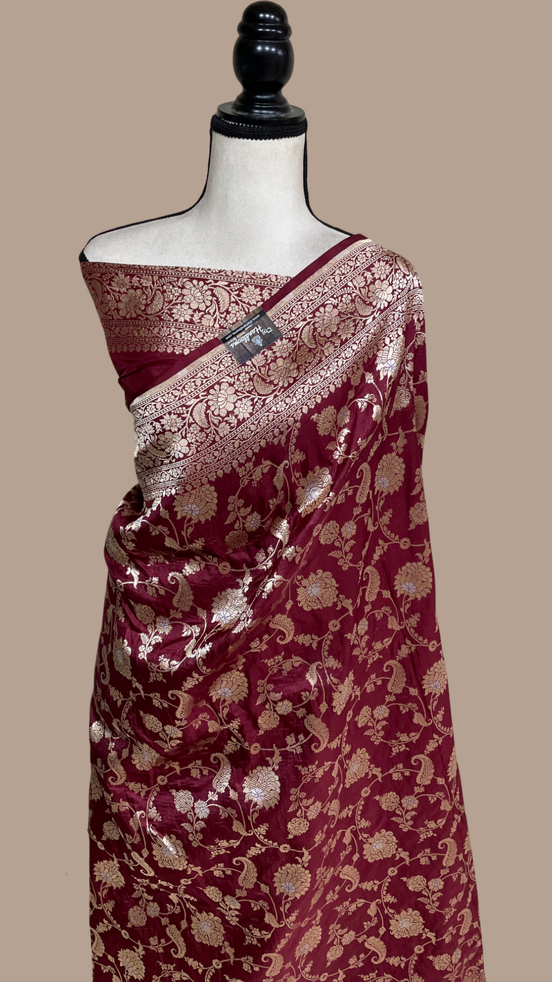 Pure Katan Silk Banarasi Handloom Saree - All over Sona Roopa Jaal work - The Handlooms