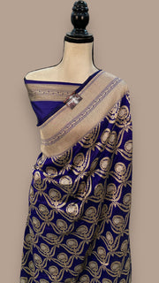 Pure Katan Silk Banarasi Handloom Saree - All over Sona Roopa Jaal work - The Handlooms