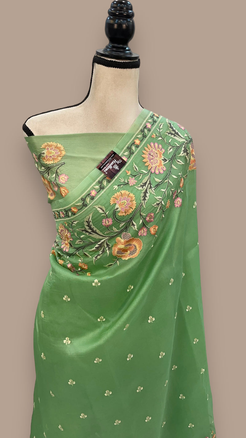 Pure Organza Chikankari Handloom Banarasi Saree - The Handlooms