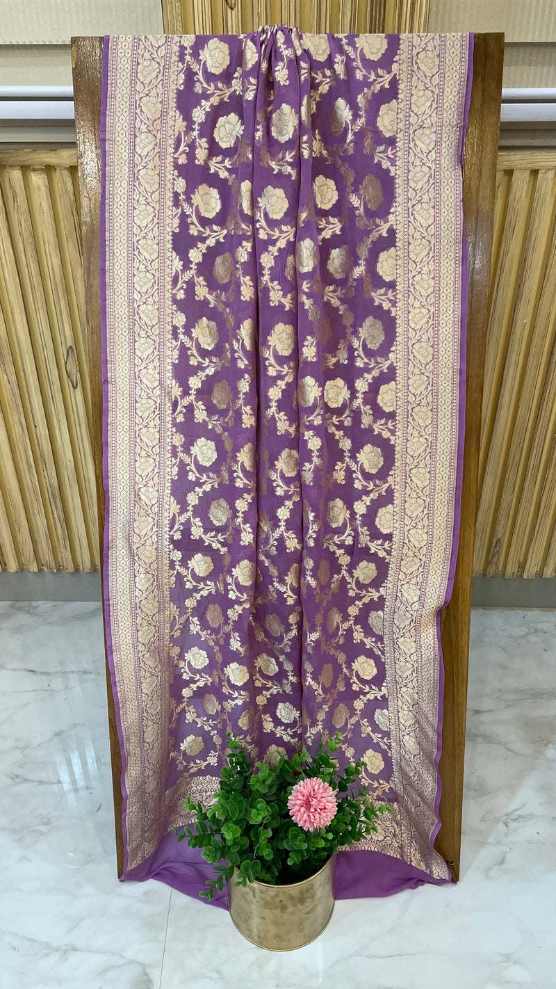 Pure Khaddi Georgette Dupatta - water zari - The Handlooms