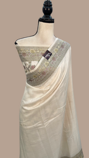 Off-white Pure Butter Crepe Banarasi Saree - The Handlooms