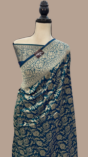 Pure Katan Silk Banarasi Handloom Saree - All Over Jaal Work - The Handlooms