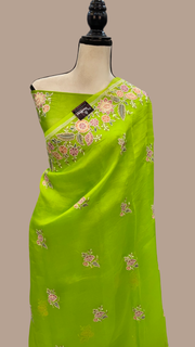 Pure Organza Chikankari Handloom Banarasi Saree - The Handlooms