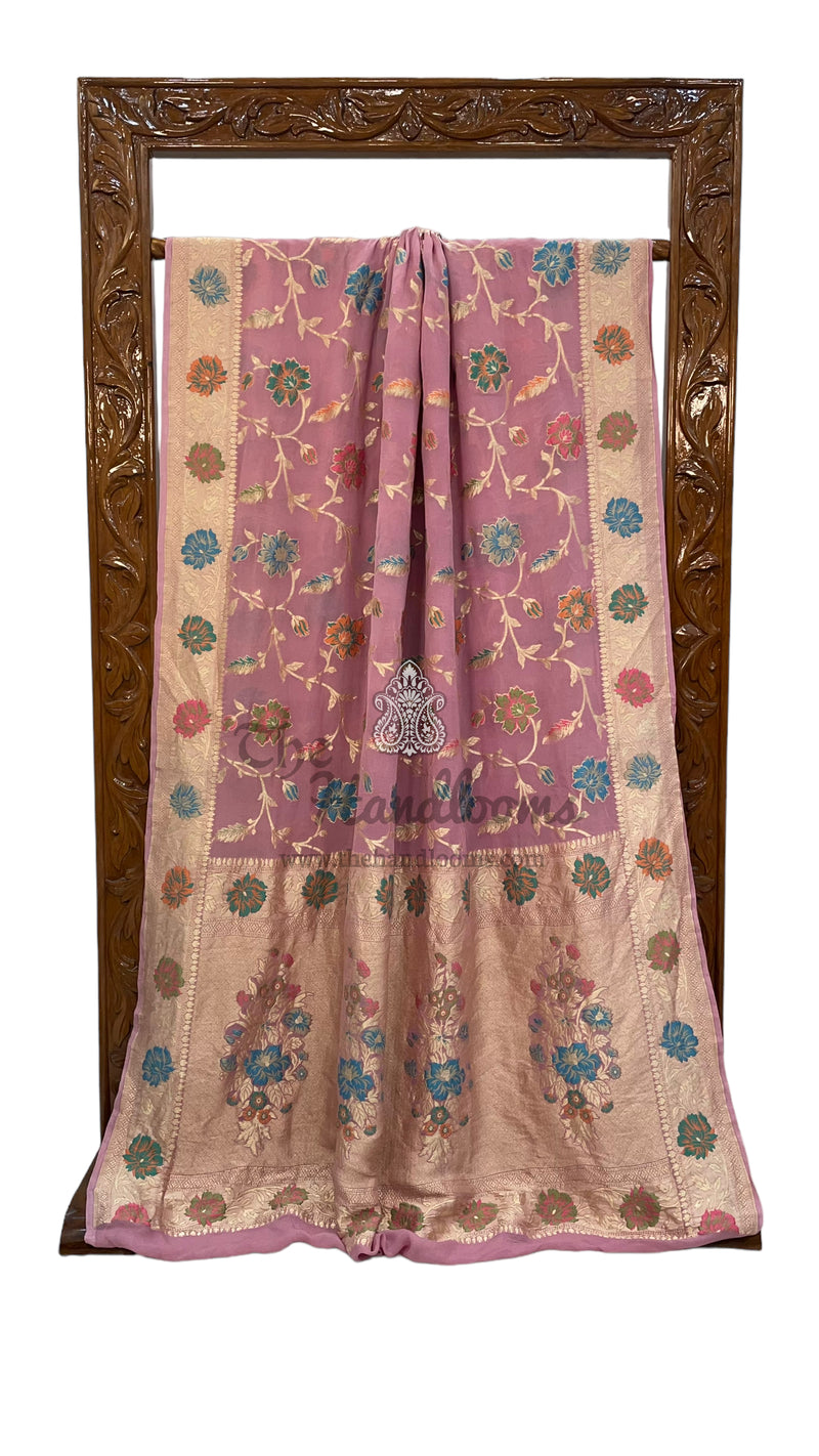 Khaddi Georgette Handloom Banarasi Saree - All over Jaal Work With Meenakari - The Handlooms