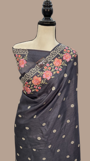 Tussar Silk Handloom Banarasi Saree With Chikankari - The Handlooms