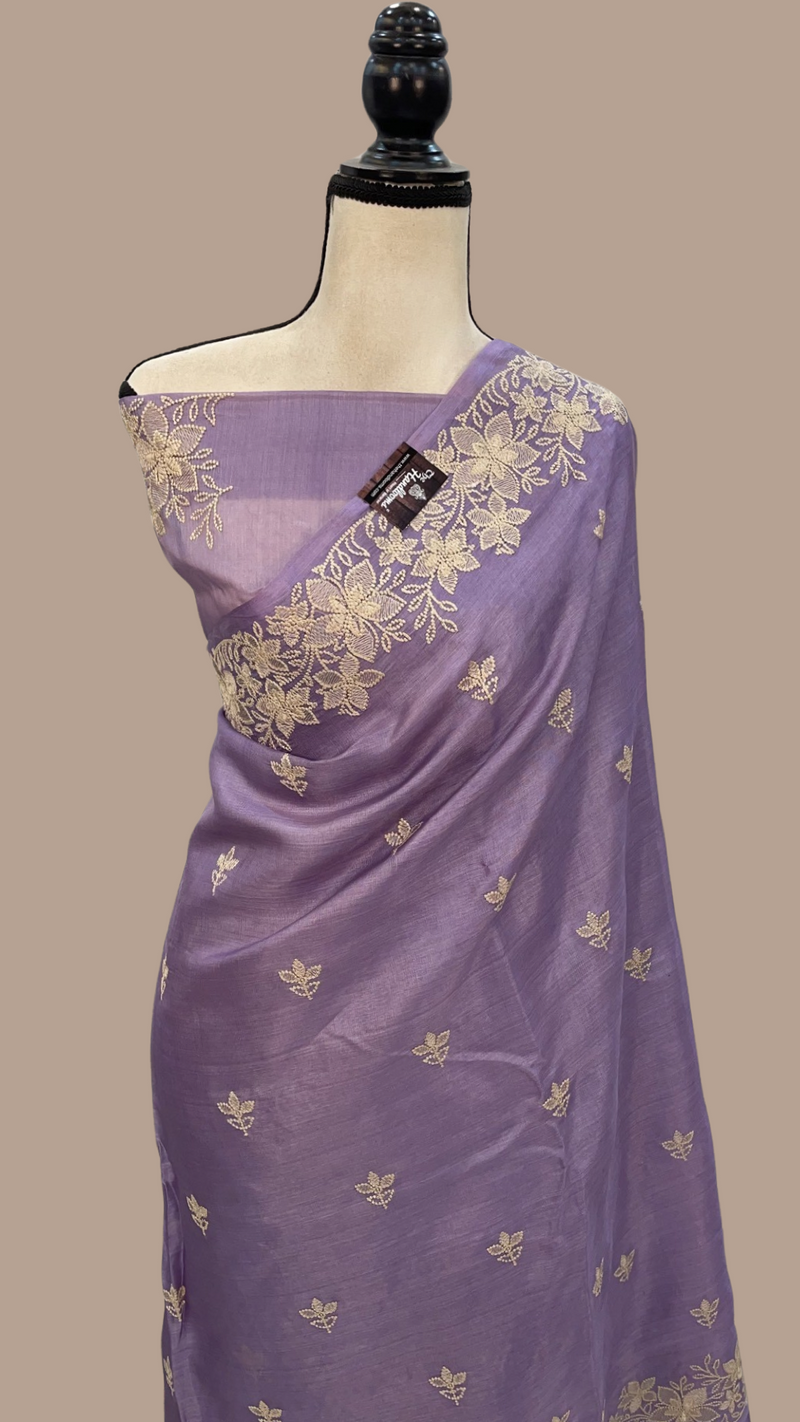 Tussar Silk Handloom Banarasi Saree With Chikankari - The Handlooms