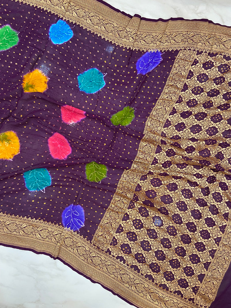 Pure Georgette Banarasi Bandhej Handloom Saree