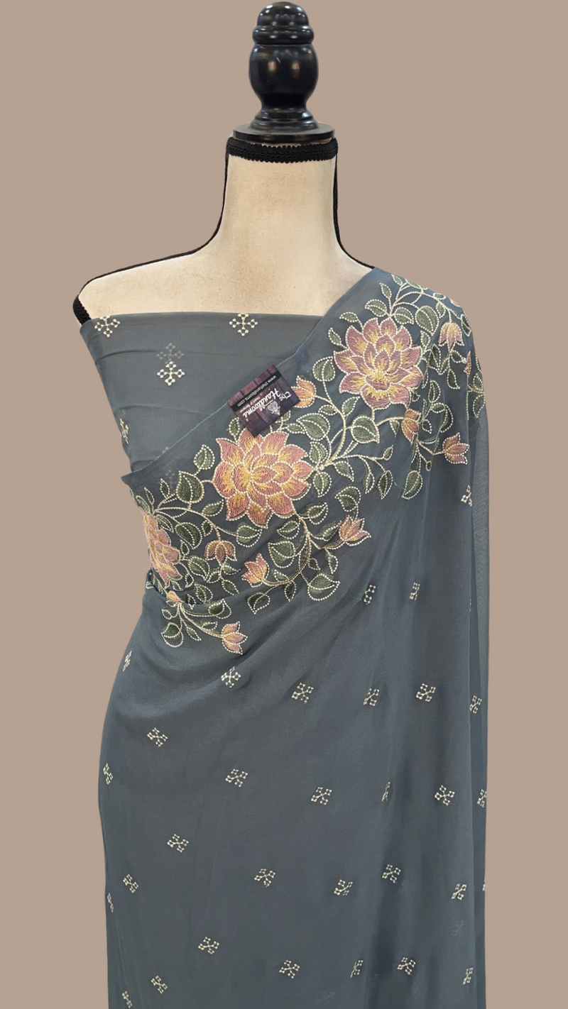 Pure Georgette Chikankari Handloom Banarasi Saree - The Handlooms