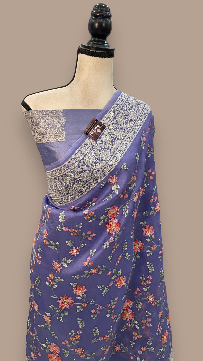 Pure Organza Chikankari Handloom Banarasi Saree - The Handlooms