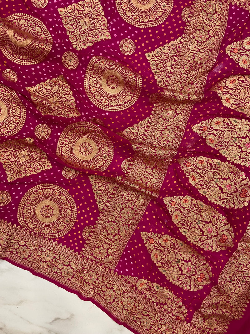 Pure Georgette Banarasi Bandhej Handloom Saree