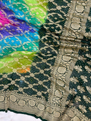 Pure Georgette Banarasi Bandhej Handloom Saree Multi shade - The Handlooms
