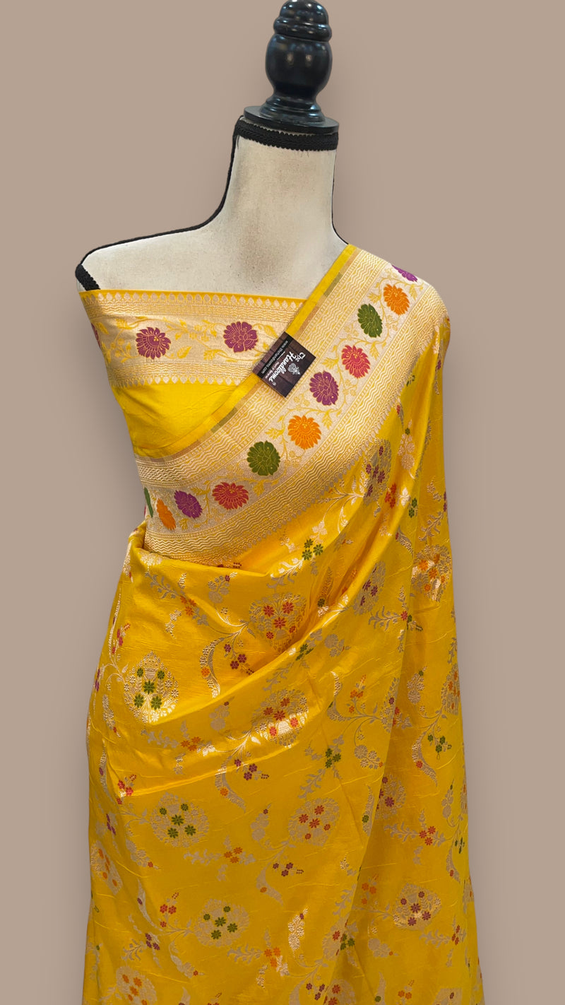 Pure Katan Silk Banarasi Handloom Saree - All over Jaal work with Meenakari - The Handlooms