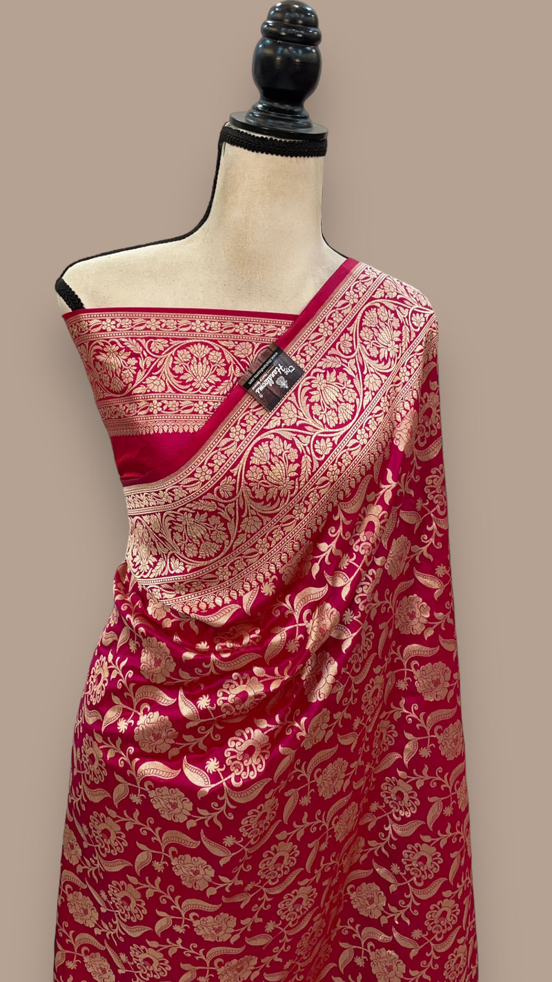 Pure Katan Silk Banarasi Handloom Saree - All Over Jaal Work - The Handlooms