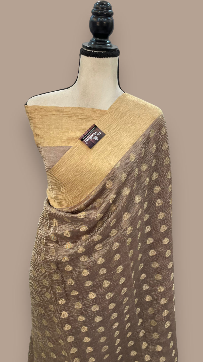 Pure Kora Tissue Crush Handloom Banarasi Saree - The Handlooms