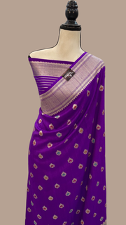 Purple Pure Tussar Georgette Handloom Banarasi Saree - All over Jaal Work with meenakari - The Handlooms
