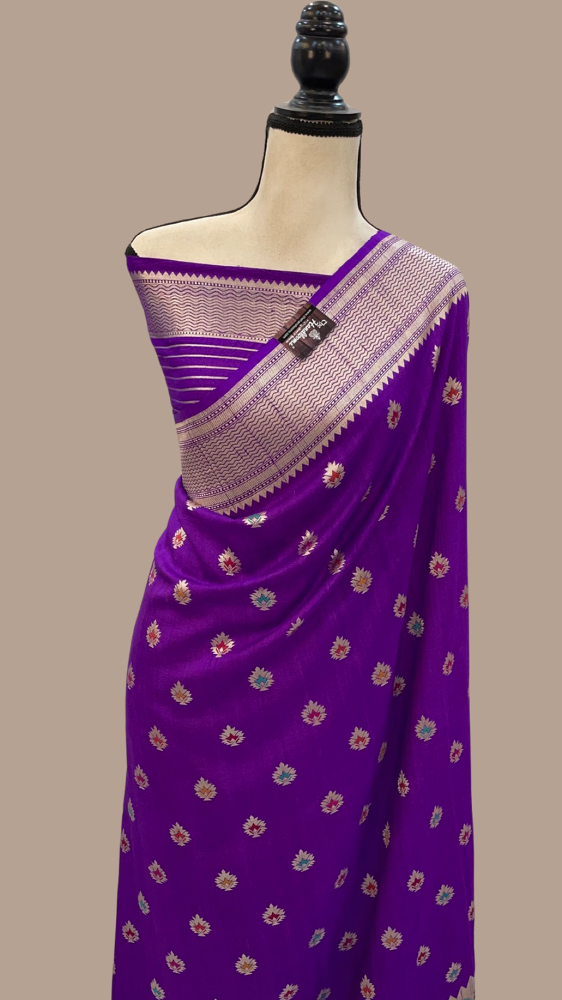 Purple Pure Tussar Georgette Handloom Banarasi Saree - All over Jaal Work with meenakari - The Handlooms