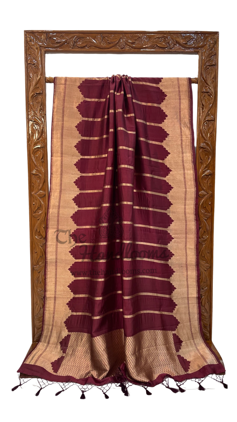 Pure Katan Silk Banarasi Handloom Saree - All over Kadua stripe - The Handlooms