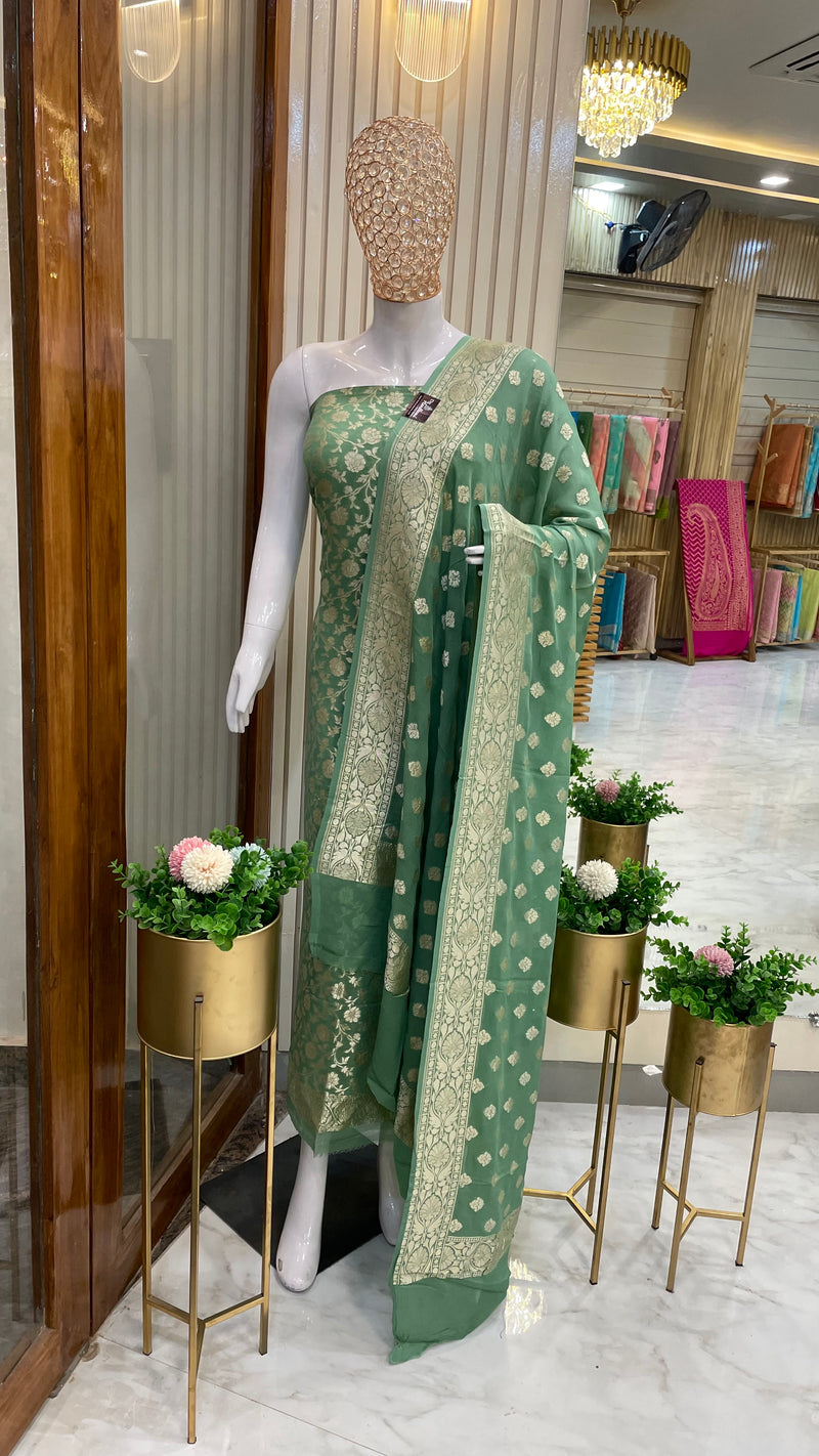 Khaddi Georgette Handlooms Banarasi Dress material - The Handlooms