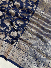 Pure Katan Silk Banarasi Handloom Saree - All Over Jaal Work - The Handlooms