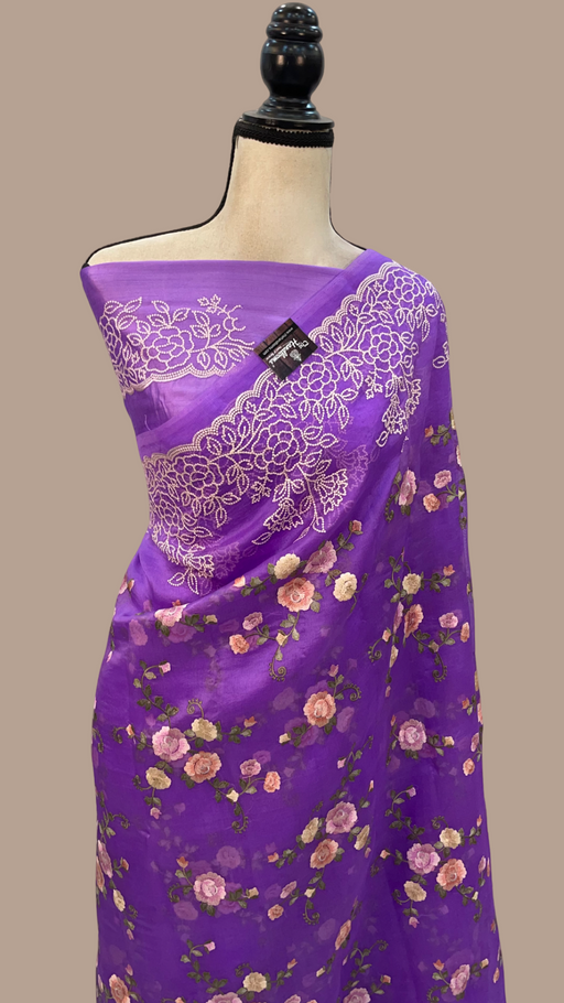 Pure Organza Chikankari Handloom Banarasi Saree - The Handlooms