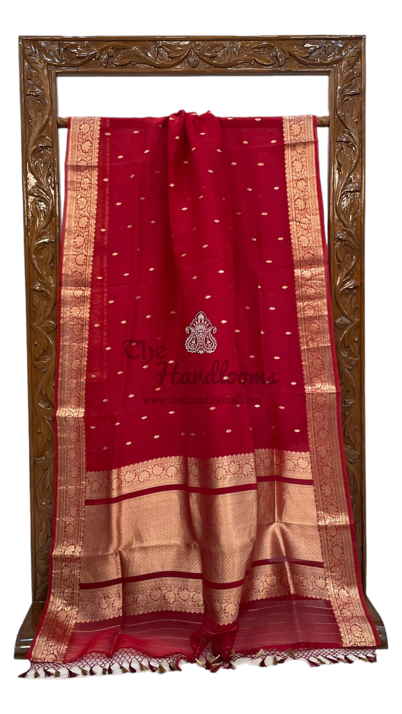 Red Pure Kora Handloom Banarasi Saree - The Handlooms