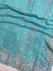 Pure Georgette Chikankari Handloom Banarasi Saree - The Handlooms