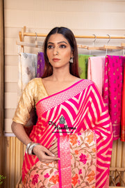 Hot Pink Pure Chiffon Khaddi Banarasi Saree - The Handlooms