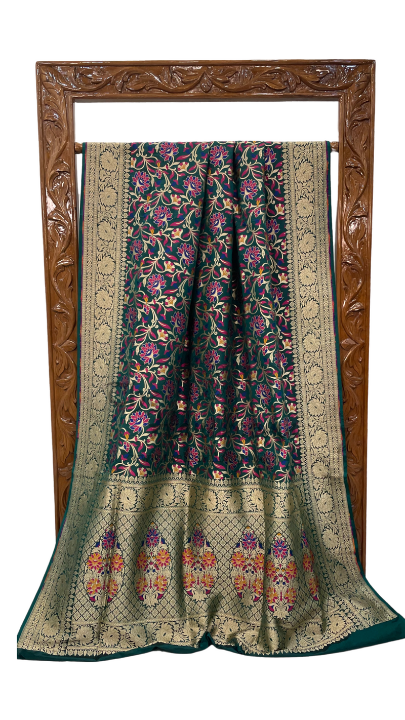 Pure Katan Silk Banarasi Handloom Saree - All Over Jaal Work With Meenakari - The Handlooms