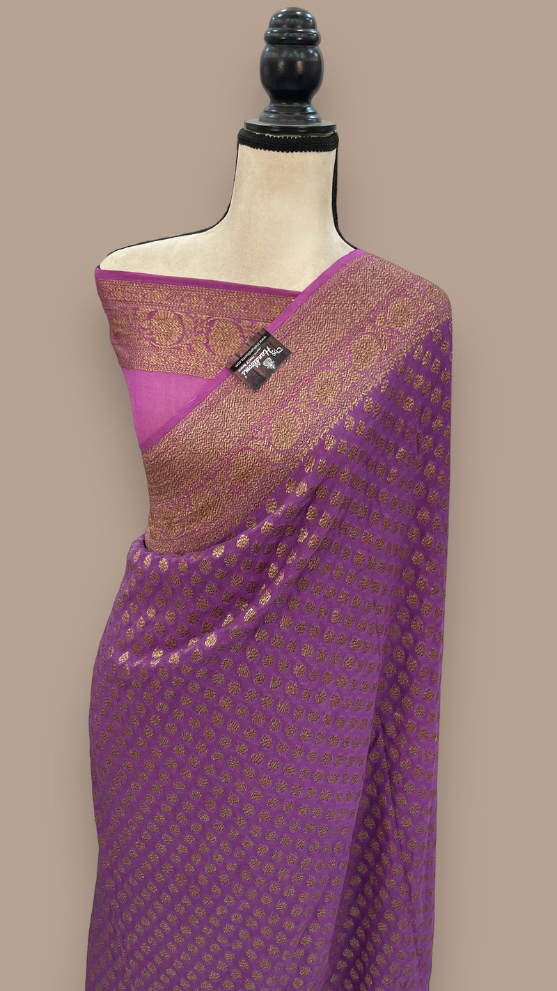Khaddi Georgette Handloom Banarasi Saree -  Antique zari - The Handlooms
