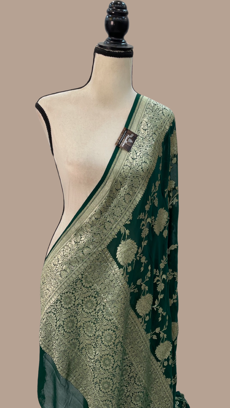 Pure Khaddi Georgette Dupatta - water zari - The Handlooms