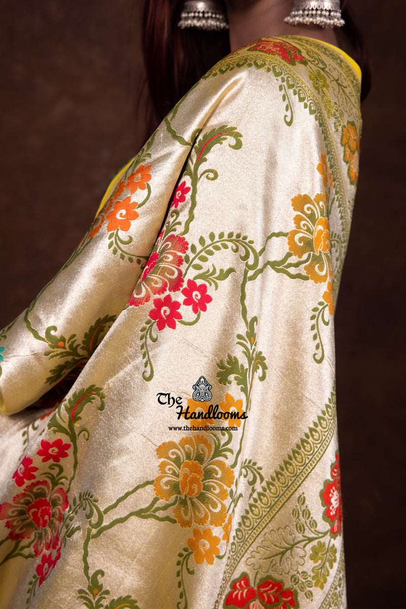 Pure Tussar Georgette Brocade Handloom Banarasi Saree - The Handlooms