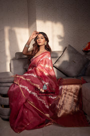 Onion Pink Pure Kora Handloom Banarasi Saree - The Handlooms