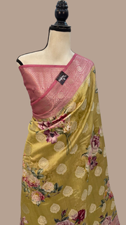 Pure Chiniya Silk Digital Print Handloom Banarasi Saree - The Handlooms