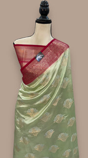 Pista Pure Mango Silk Banarasi Handloom Saree - The Handlooms