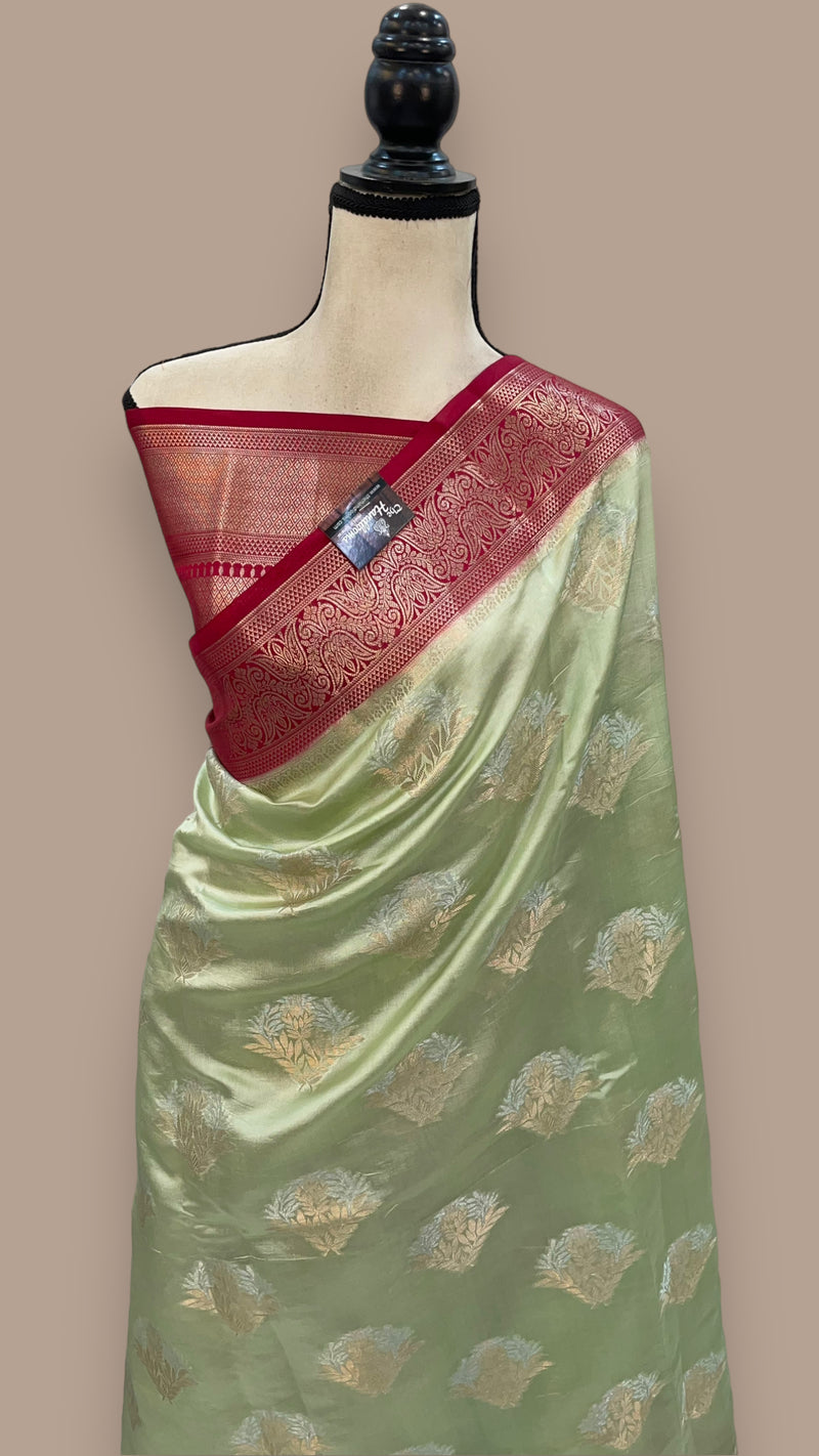 Pista Pure Mango Silk Banarasi Handloom Saree - The Handlooms