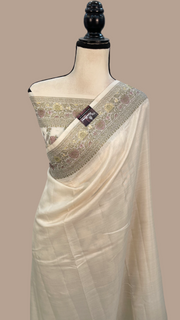 Off-white Pure Butter Crepe Banarasi Saree - The Handlooms