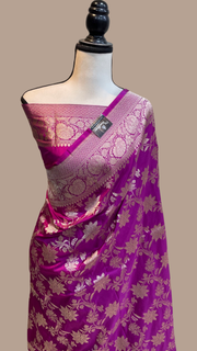 Pure Katan Silk Banarasi Handloom Saree - All Over Jaal Work - The Handlooms