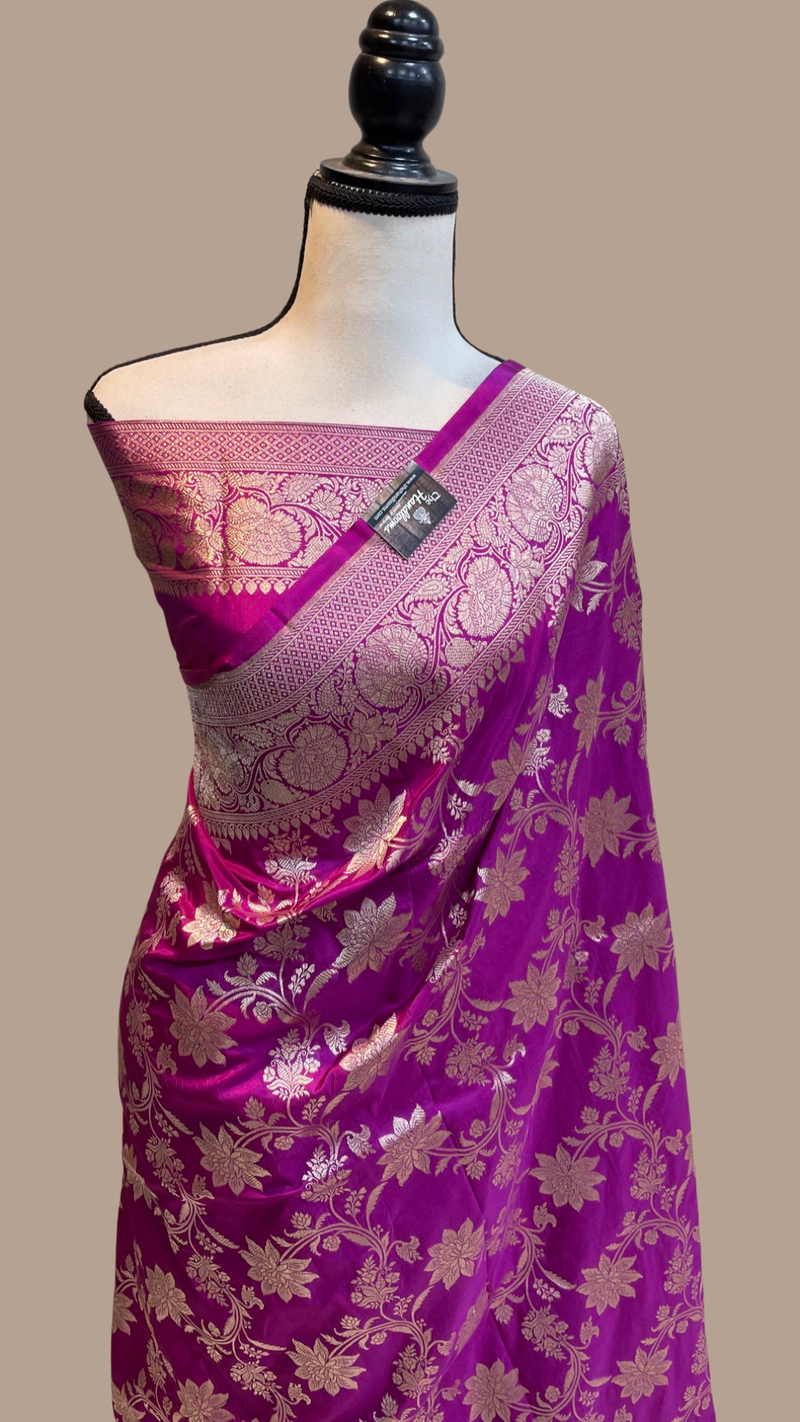 Pure Katan Silk Banarasi Handloom Saree - All Over Jaal Work - The Handlooms