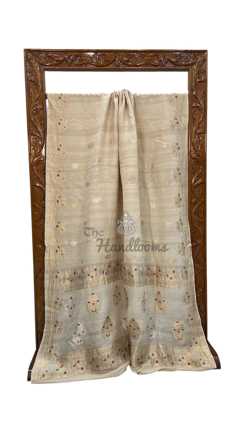 Pure Tussar Georgette Handloom Banarasi Saree With Meenakari