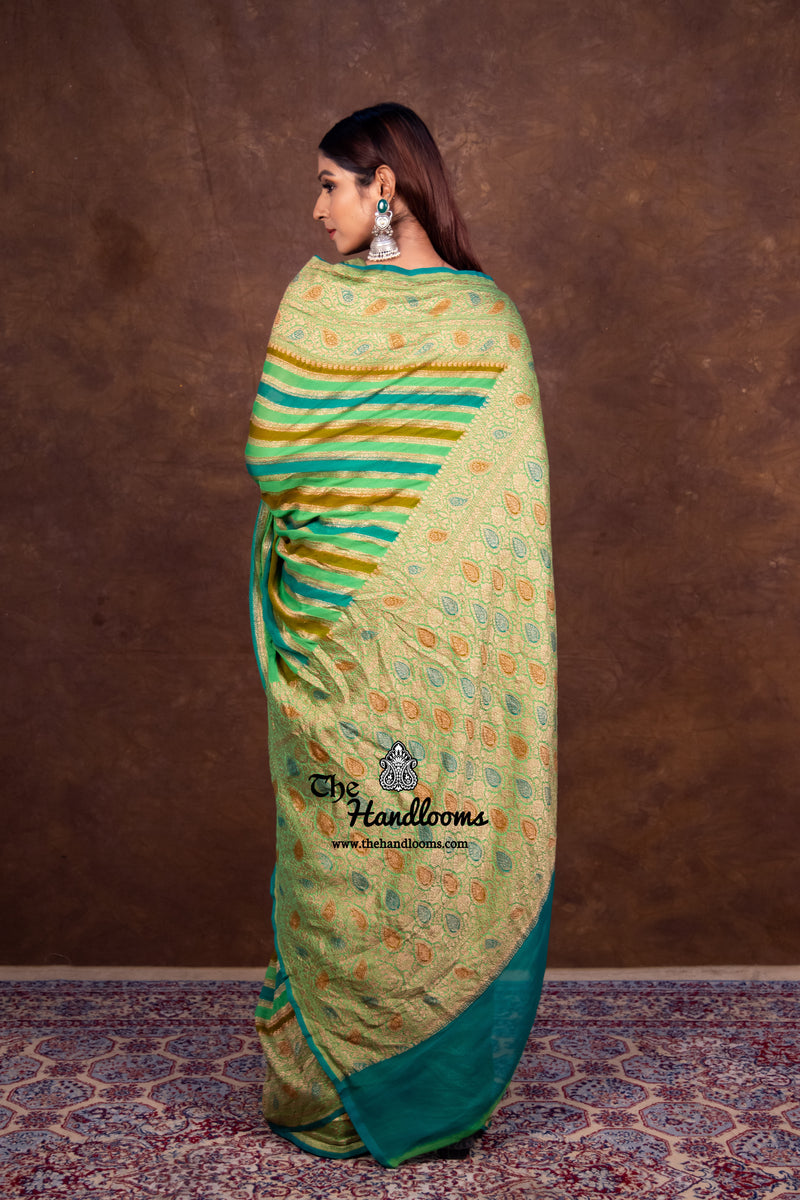 Pure Khaddi Georgette Banarasi Saree -  Antique zari - The Handlooms