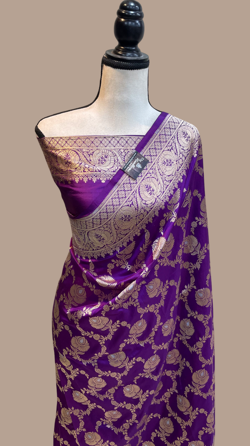 Pure Katan Silk Banarasi Handloom Saree - All over Sona Roopa Jaal work - The Handlooms