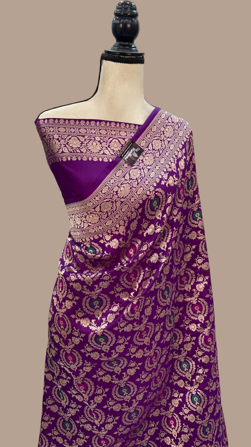 Pure Katan Silk Banarasi Handloom Saree - All over Jaal work with Meenakari - The Handlooms