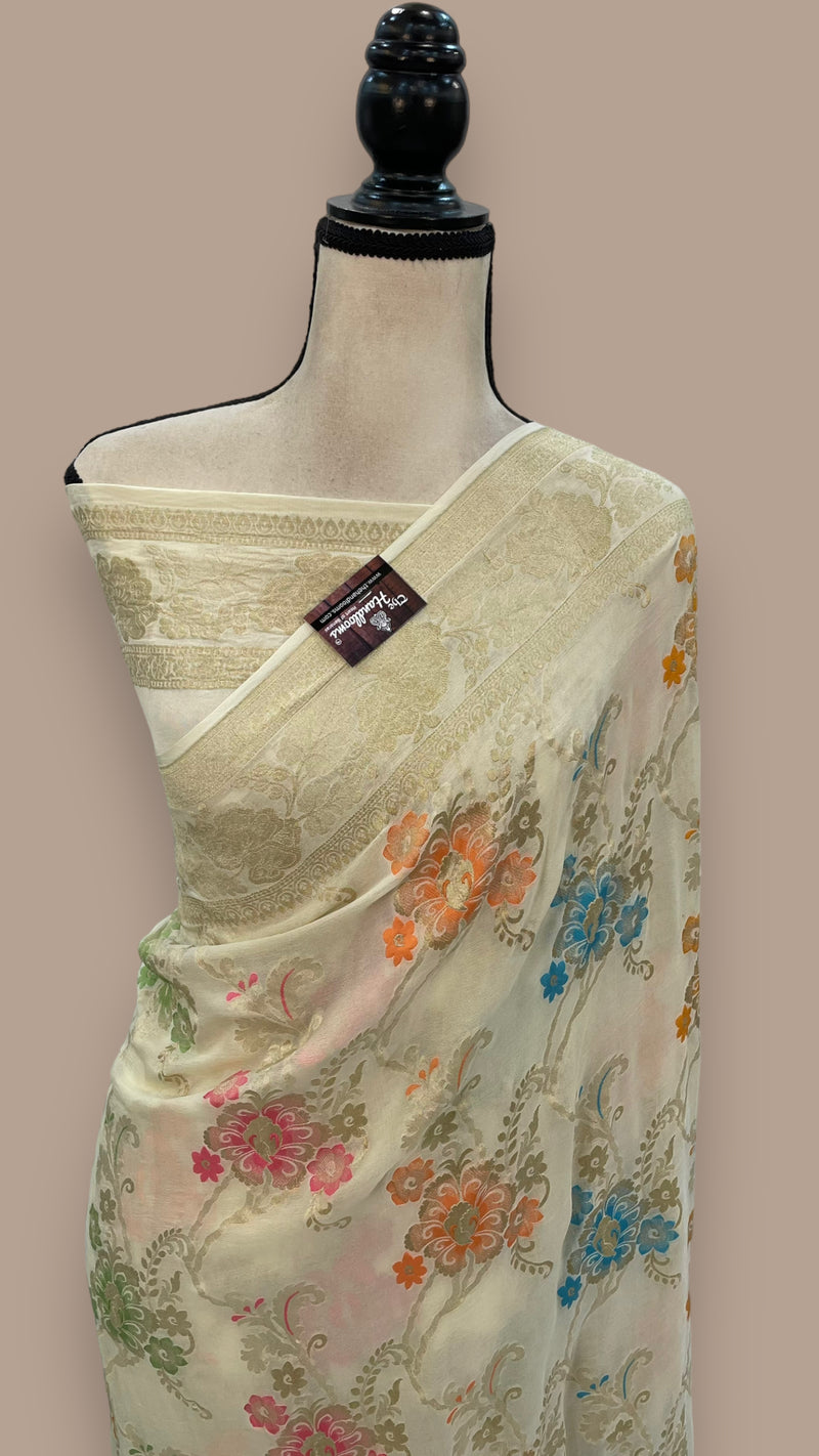 Khaddi Georgette Handloom Banarasi Saree - All over Jaal Work With Meenakari - The Handlooms