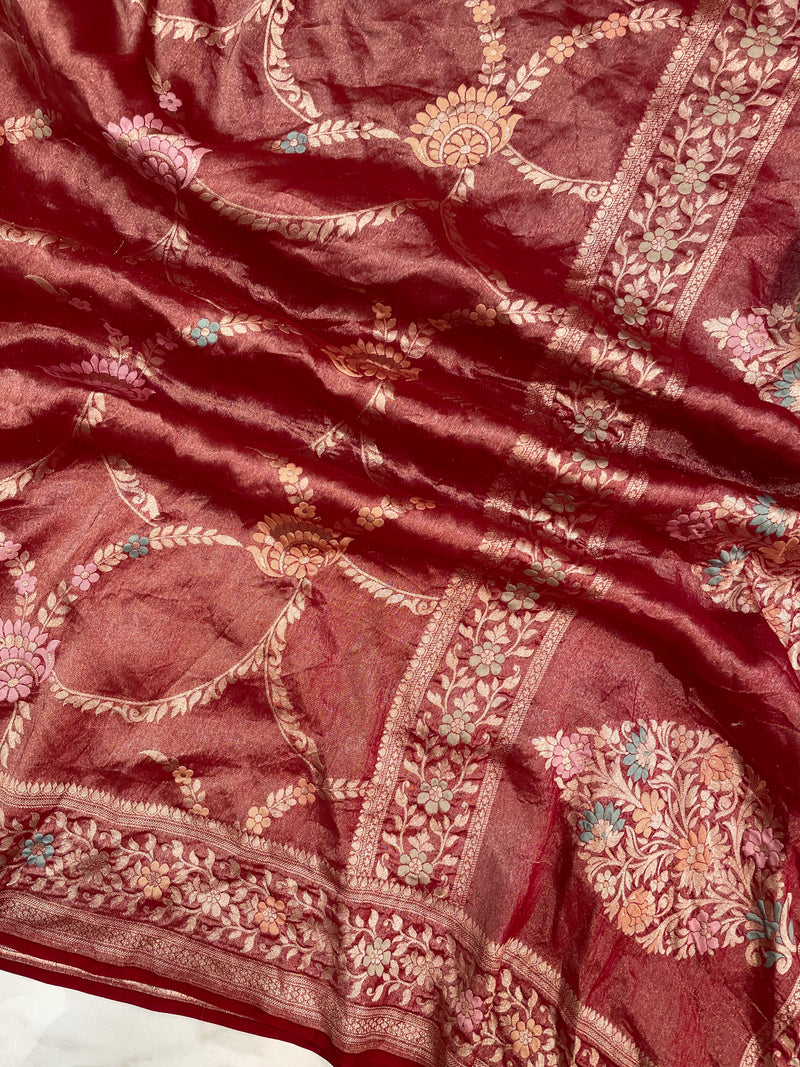 Pure Tussar Georgette Brocade Handloom Banarasi Saree - The Handlooms