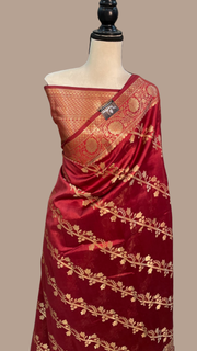 Pure Dupion Silk Banarasi Saree - Gold Zari - The Handlooms