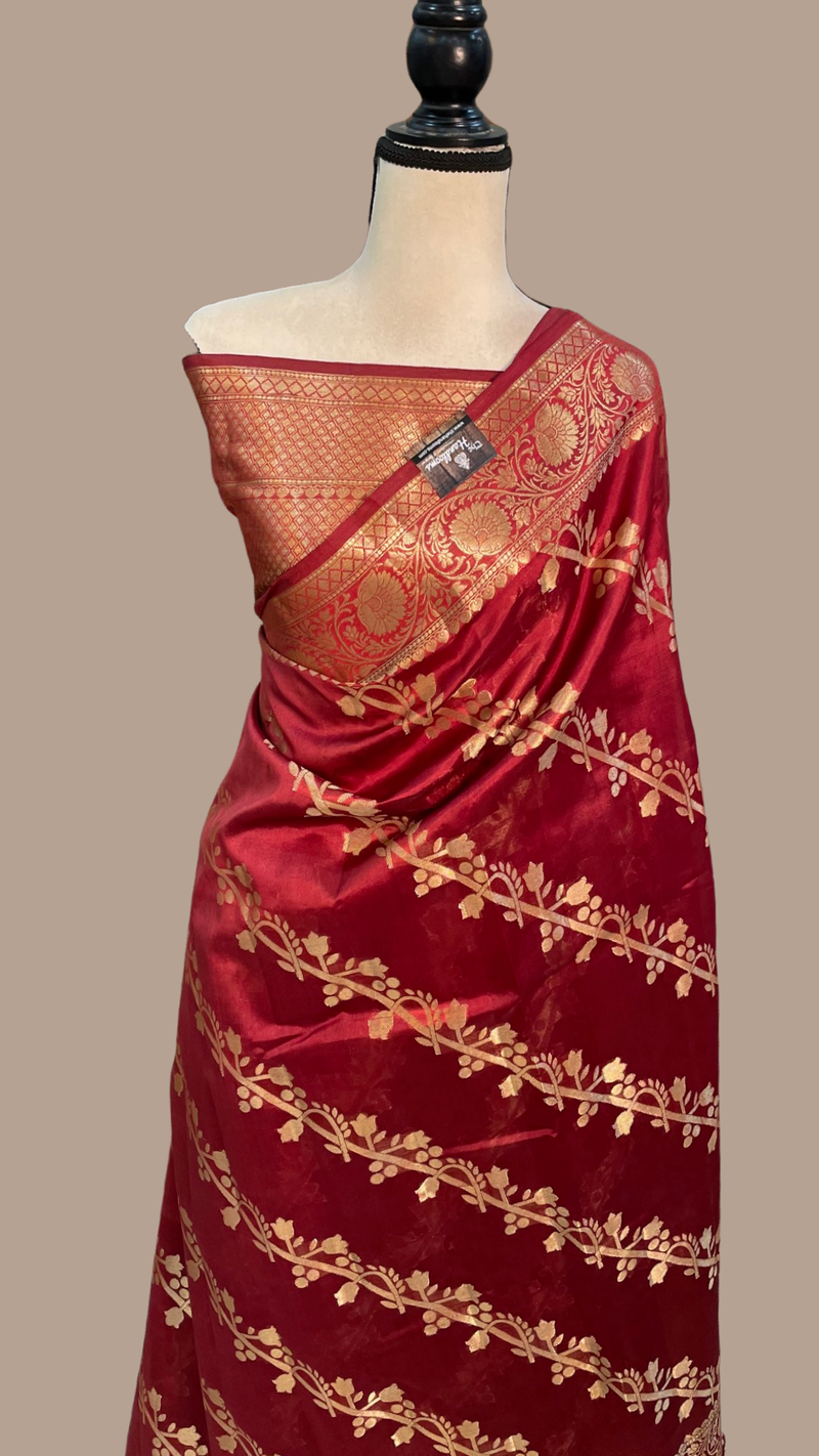 Pure Dupion Silk Banarasi Saree - Gold Zari - The Handlooms