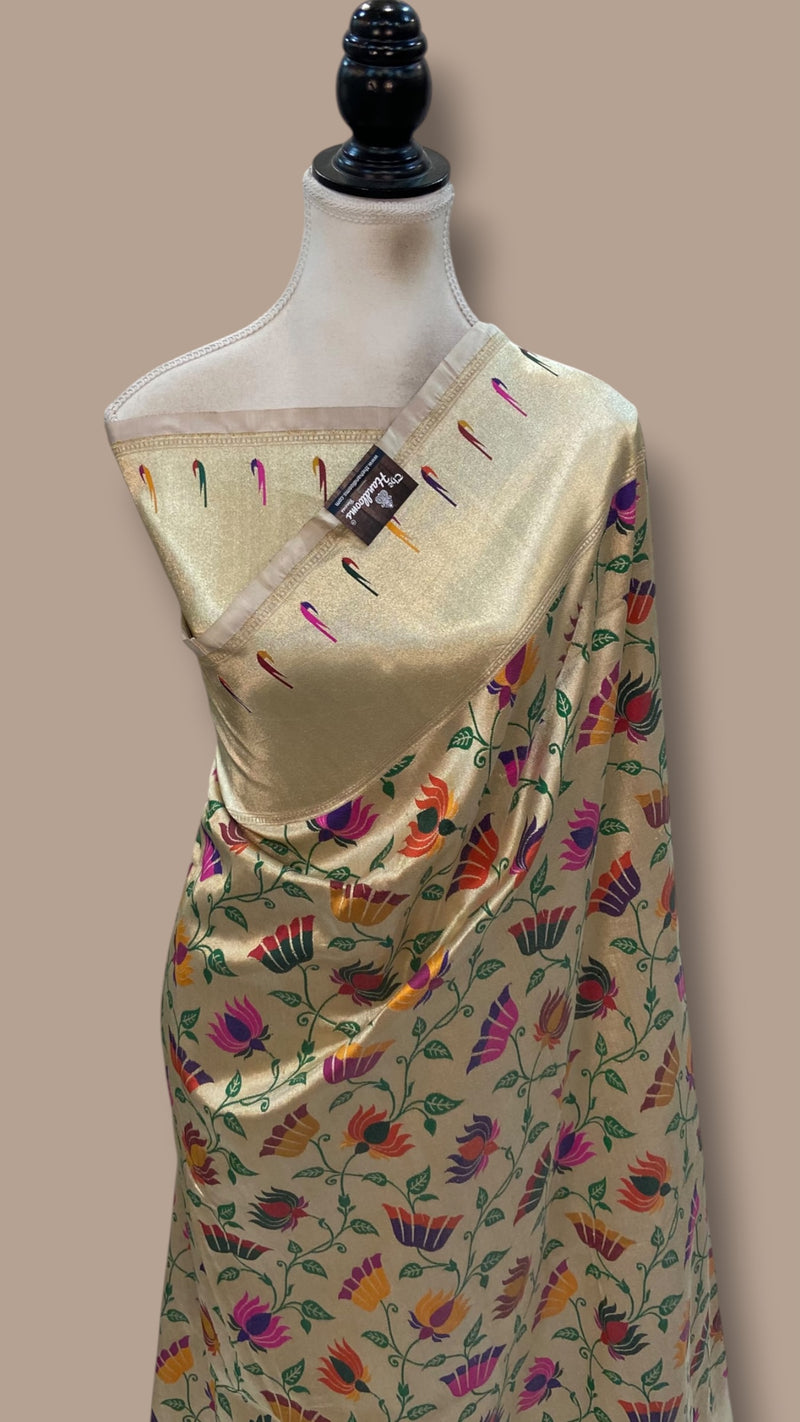 Real Zari Pure Kim Khab Katan Silk Banarasi Handloom Saree - Tanchui Brocade